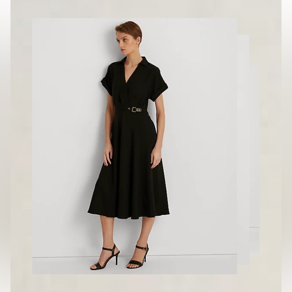 Black Ralph Lauren Buckle-Trim Georgette Dress